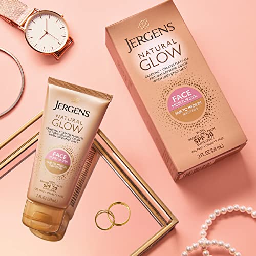 Jergens Natural Glow Self Tanner Face Moisturizer, SPF 20 Facial Sunscreen, F...