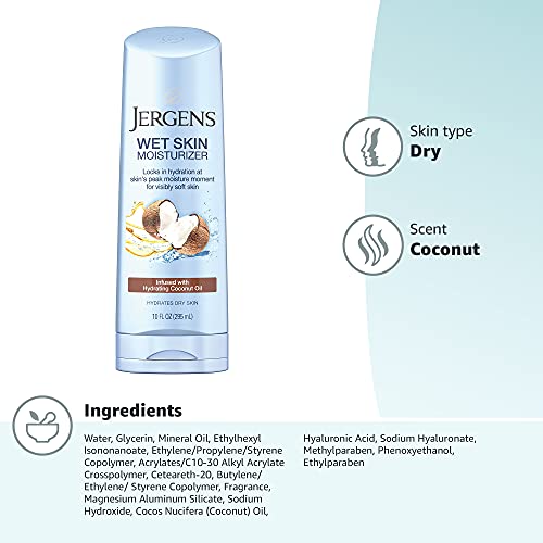 Jergens Wet Skin Body Lotion with Coconut Oil, In Shower Lotion for Dry Skin,...