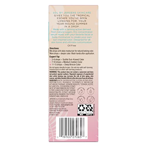 SOL by Jergens Deeper by the Drop Self Tanning Drops for Face and Body, Trave...