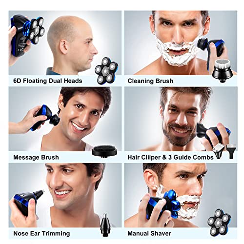 Mens Electric Razors for Men 8 in 1 Waterproof Wet Dry Rotary Cordless Bald H...