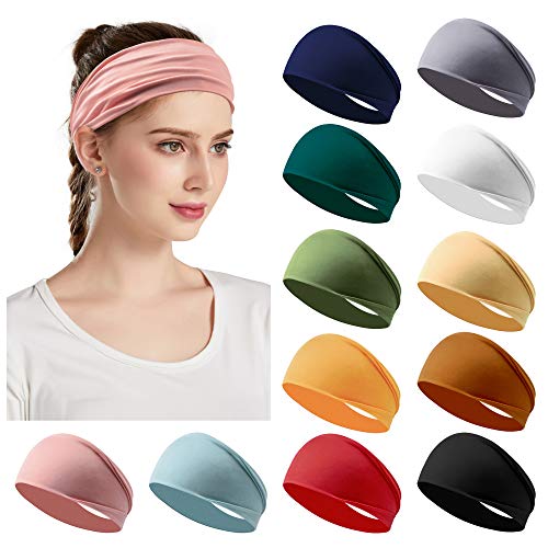 12 Pack Women's Headbands Elastic Hair Bands Workout Running Turban Headwrap ...