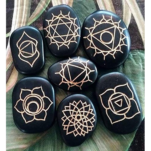 Hot Real Basalt Massage Chakra 7 River Stones Spa Beauty Body Chakras Reiki G...