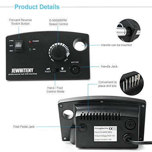 JEWHITENY Professional Nail Drill Machine 30000RPM Light Acrylic Electric Nai...