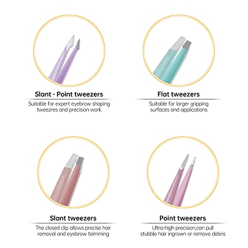 Tweezers Set - 4 Pack, JianQiao Stainless Steel Precision Eyebrow Tweezers Ki...