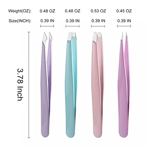 Tweezers Set - 4 Pack, JianQiao Stainless Steel Precision Eyebrow Tweezers Ki...