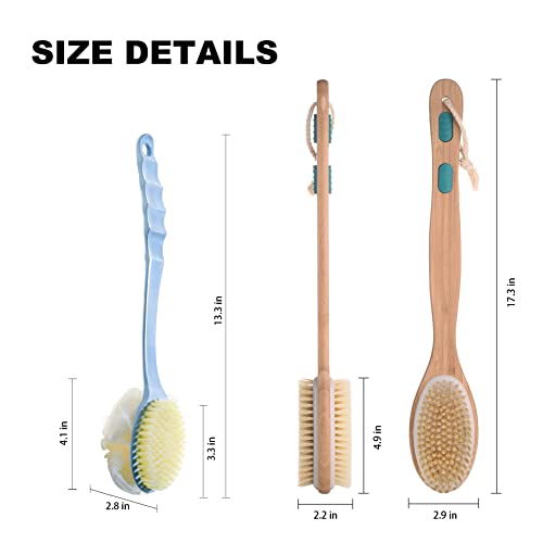 2Pack Back Shower Bath Brushes for Wet or Dry Double Side Specially Long Wood...