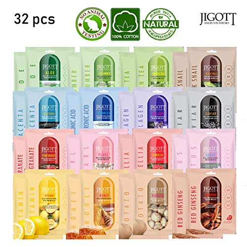 Jigott Korea Skin Care Real Ampoule Full Face Facial Mask Pack 32 Pack (2 of ...