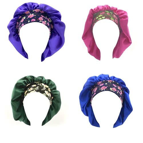 JIN JIN 4 Pcs Satin Sleep Cap, Soft Bonnets for Women Hair Bonnet Cover.Sliky...