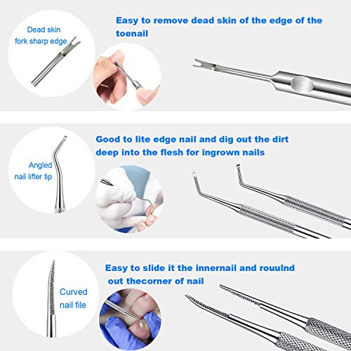 Ingrown Toenail Pedicure Tool Kit Nail File and Nail Lifter Pusher Double-Sid...