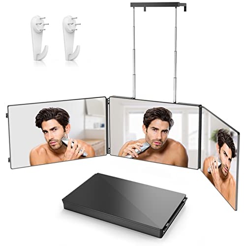 3 Way Mirror Self Hair Cutting，Portable Self Cut Mirror with Telescoping Hoo...