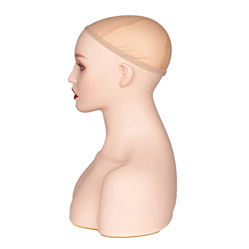 Realistic Female Mannequin Head With Shoulder Manikin Head Bust for Wigs Beau...