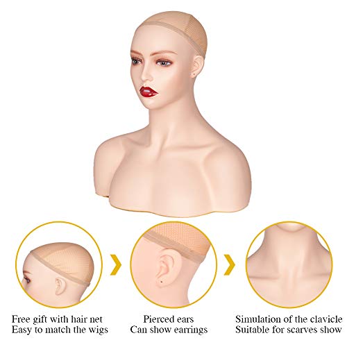 Realistic Female Mannequin Head With Shoulder Manikin Head Bust for Wigs Beau...