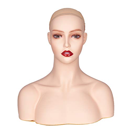 Realistic Female Mannequin Head With Shoulder Manikin Head Bust for Wigs Beau...