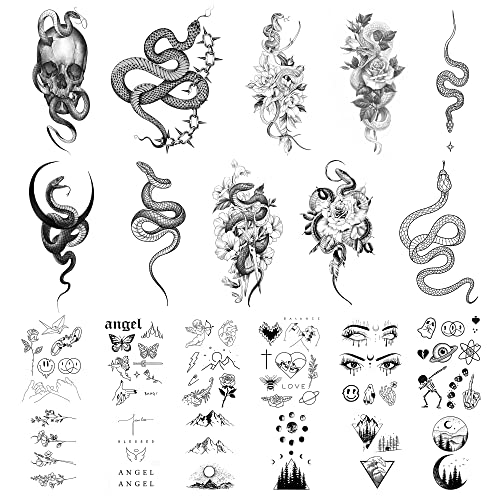 JINYOUS 22 Sheets Realistic Temporary Tattoo, 10 sheets Sexy Snake Fake Tatto...