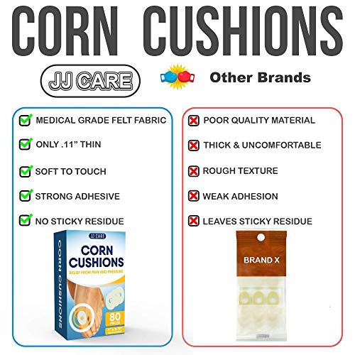 JJ CARE Corn Cushions [Box of 80] Corn Pads for Feet, Soft Felt Corn Pads for...