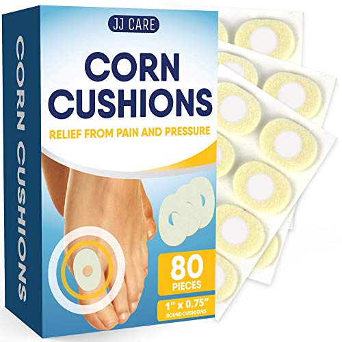 JJ CARE Corn Cushions [Box of 80] Corn Pads for Feet, Soft Felt Corn Pads for...