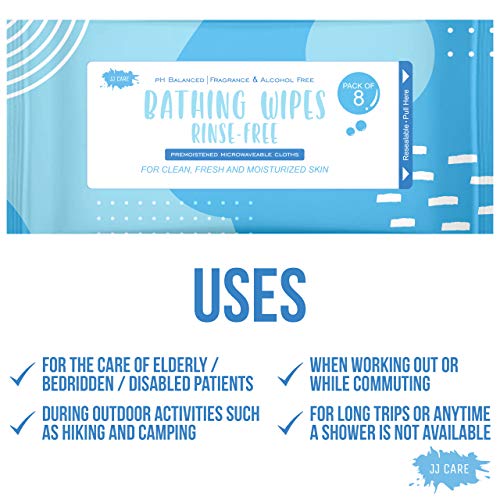 JJ CARE No Rinse Bathing Wipes for Adults, Disposable Shower Wipes (80 Count ...
