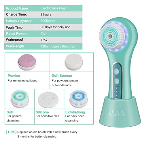 JLAA Electric Facial Cleansing Brush, Rechargeable IPX7 Waterproof Face Brush...