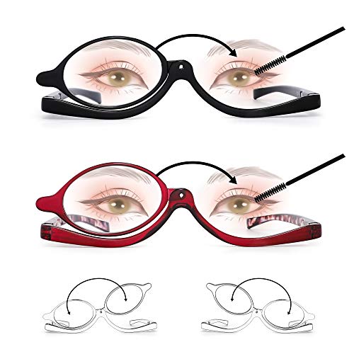 JM 2 Pairs Makeup Reading Glasses Magnifying Flip Down Cosmetic Readers for W...