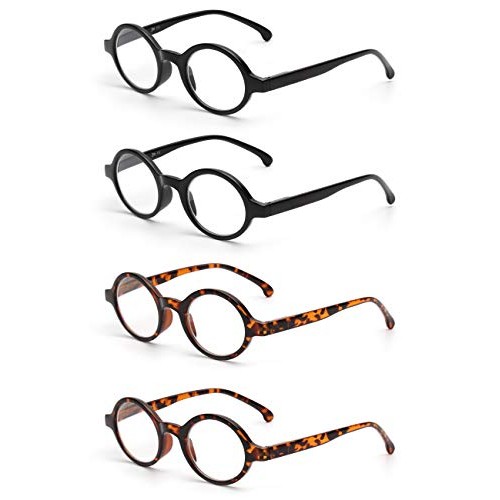 JM Set of 4 Round Reading Glasses Spring Hinge Readers Men Women Glasses for ...