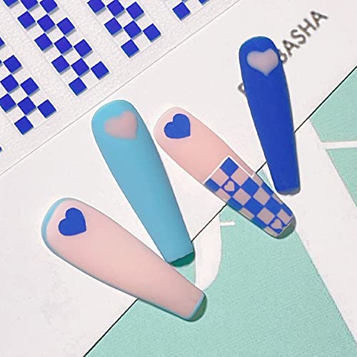 French Checkerboard Nail Art Stickers Decals 8 Sheets 3D Self-Adhesive Pegati...