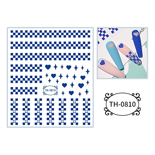 French Checkerboard Nail Art Stickers Decals 8 Sheets 3D Self-Adhesive Pegati...