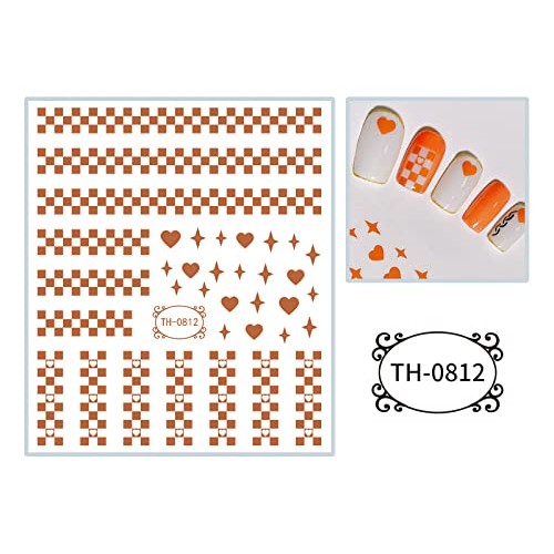 French Checkerboard Nail Art Stickers Decals 8 Sheets 3D Self-Adhesive Pegati...