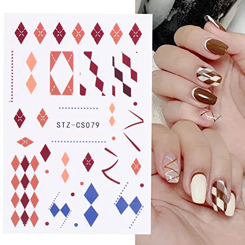 French Tip Nail Art Stickers Decals 3D Self-Adhesive Pegatinas para Uñas Chec...