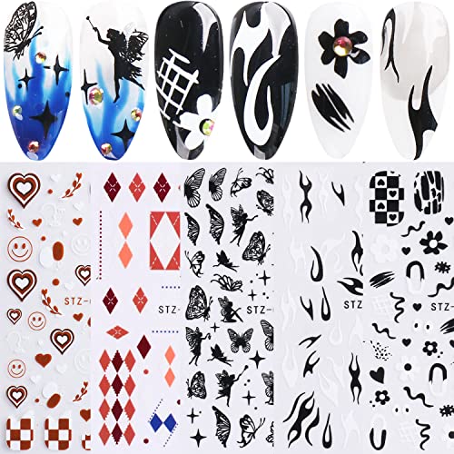 French Tip Nail Art Stickers Decals 3D Self-Adhesive Pegatinas para Uñas Chec...