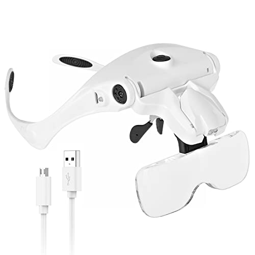 JMH Head Magnifier, Rechargeable Hands Free Headband Magnifying Glass with 2 ...