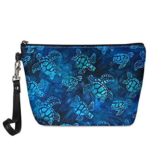 JOAIFO Underwater Blue Sea Turtle Print Cosmetic Bag for Women,Waterproof Mak...
