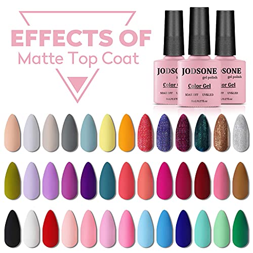 JODSONE 42 Pcs Gel Nail Polish Kit, 39 Colors Gel Polish Soak Off Gel Nail Ki...