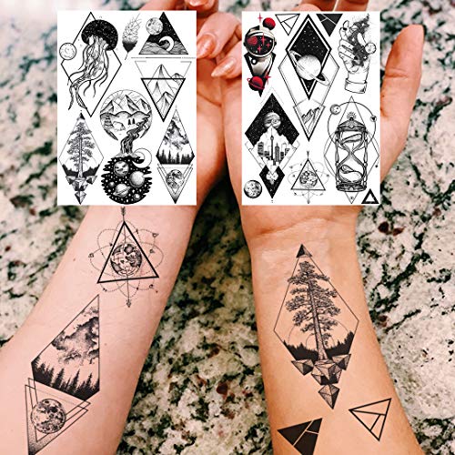 6 Sheets NEZAR Black Outer Space Boys Temporary Tattoos For Kids Child Geomet...