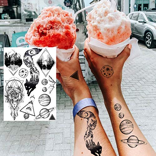 6 Sheets NEZAR Black Outer Space Boys Temporary Tattoos For Kids Child Geomet...