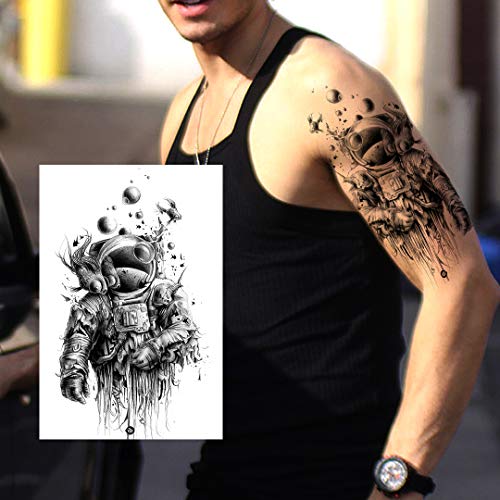 6 Sheets NEZAR Black Outer Space Boys Temporary Tattoos For Kids Child Geomet...
