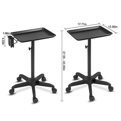 johgee Premium Aluminum Salon Tray Cart Adjustable Height Storage Tray W/Acce...