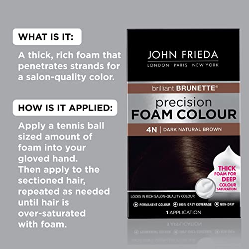 John Frieda Precision Foam Color, Dark Natural Brown 4N, Full-coverage Hair C...