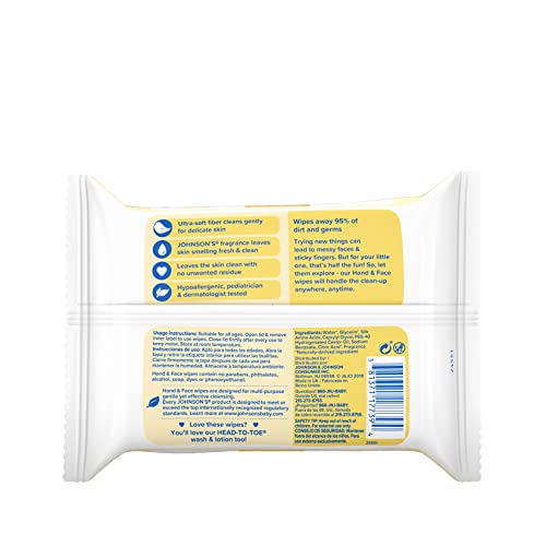 Johnson's Baby Disposable Hand & Face Cleansing Wipes to Gently Remove 99% of...
