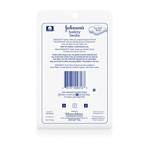 Johnson's Safety Ear Swabs for Babies & Children made with Non-Chlorine Bleac...