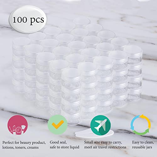 100 Pcs 5g Empty Plastic Containers with Black Lids, Clear Jars, Tiny Makeup ...