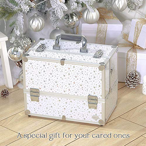Joligrace Professional Cosmetic Makeup Train Case Star Design 14 Inch Large 6...