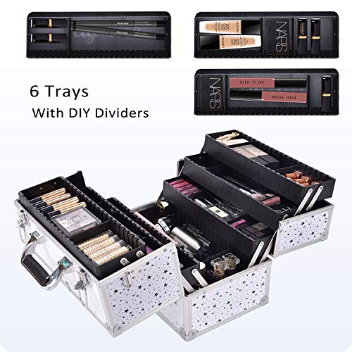 Joligrace Professional Cosmetic Makeup Train Case Star Design 14 Inch Large 6...