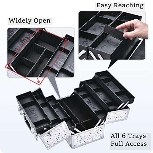 Joligrace Professional Cosmetic Makeup Train Case Star Design 14 Inch Large 6...