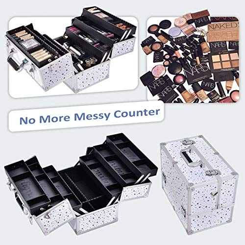 Joligrace Professional Cosmetic Makeup Train Case Star Design 14 Inch Large 6...