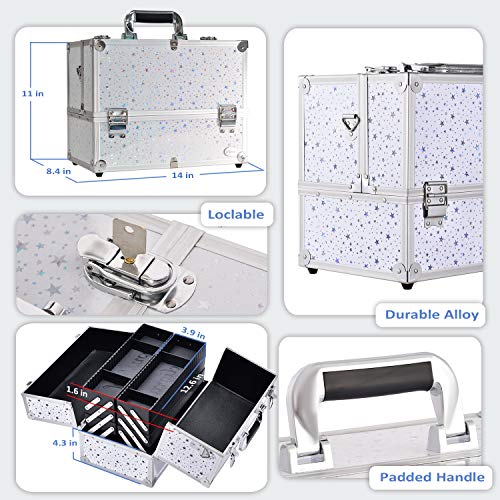 Joligrace Professional Cosmetic Makeup Train Case Star Design 14 Inch Large 6...