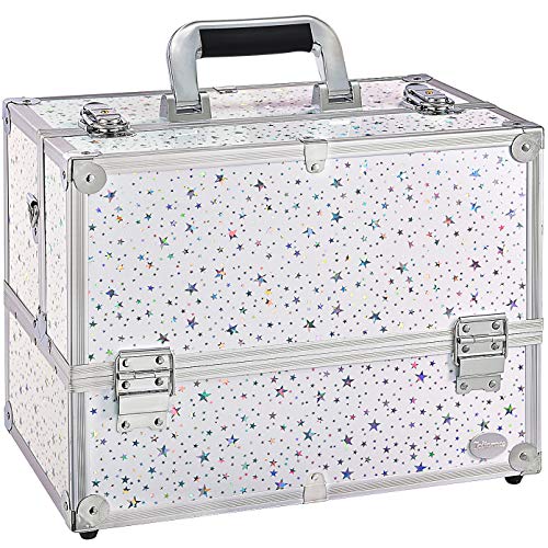 Joligrace Professional Cosmetic Makeup Train Case Star Design 14 Inch Large 6...