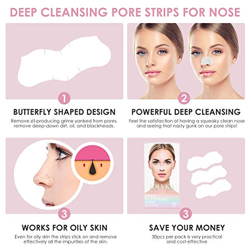 JOLVKA Blackhead Pore Strips ,30 strips, Blackhead Remover Deep Cleansing Por...