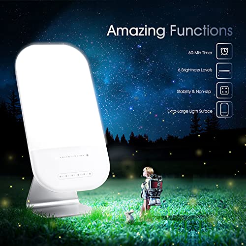 Light Therapy Lamp, LED Bright White Therapy Light - UV Free 10000 Lux, 6 Bri...