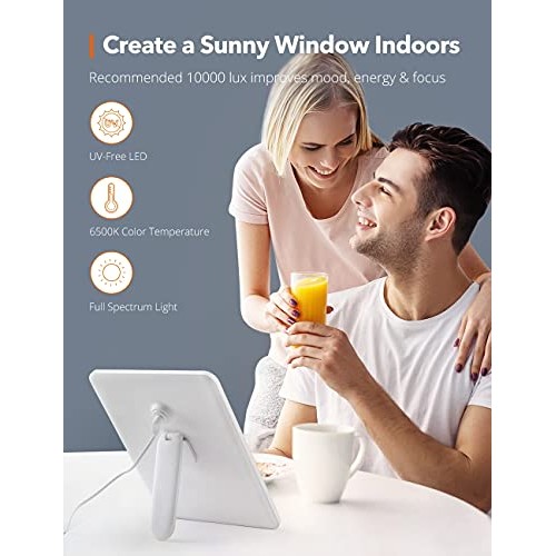 Light Therapy Lamp, Ultra-Thin UV-Free 10000 Lux Therapy Light, Timer Functio...