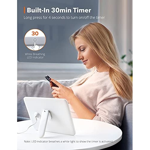 Light Therapy Lamp, Ultra-Thin UV-Free 10000 Lux Therapy Light, Timer Functio...